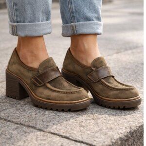 FLY LONDON WEND764FLY Platform Loafer Shoes Brown / Olive Tone Size 7 - Size 7.5